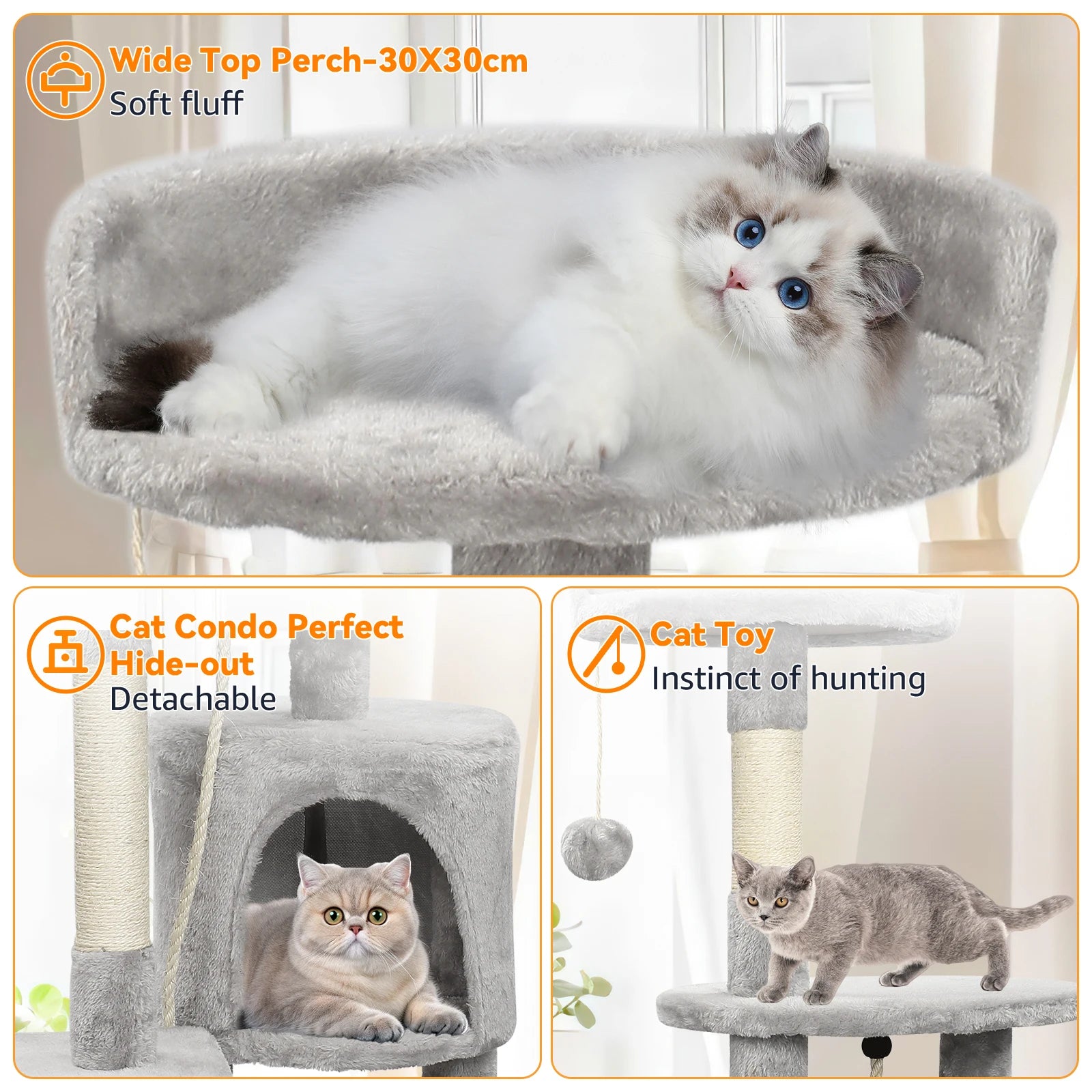 Cat Tree Multi-Level Tower Condo Scratching Post Kitten Toy Cozy Condo Climb Furniture Climbing Tower Activity Centre for Cats