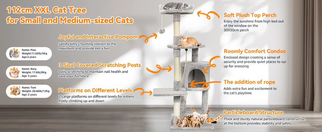 Cat Tree Multi-Level Tower Condo Scratching Post Kitten Toy Cozy Condo Climb Furniture Climbing Tower Activity Centre for Cats