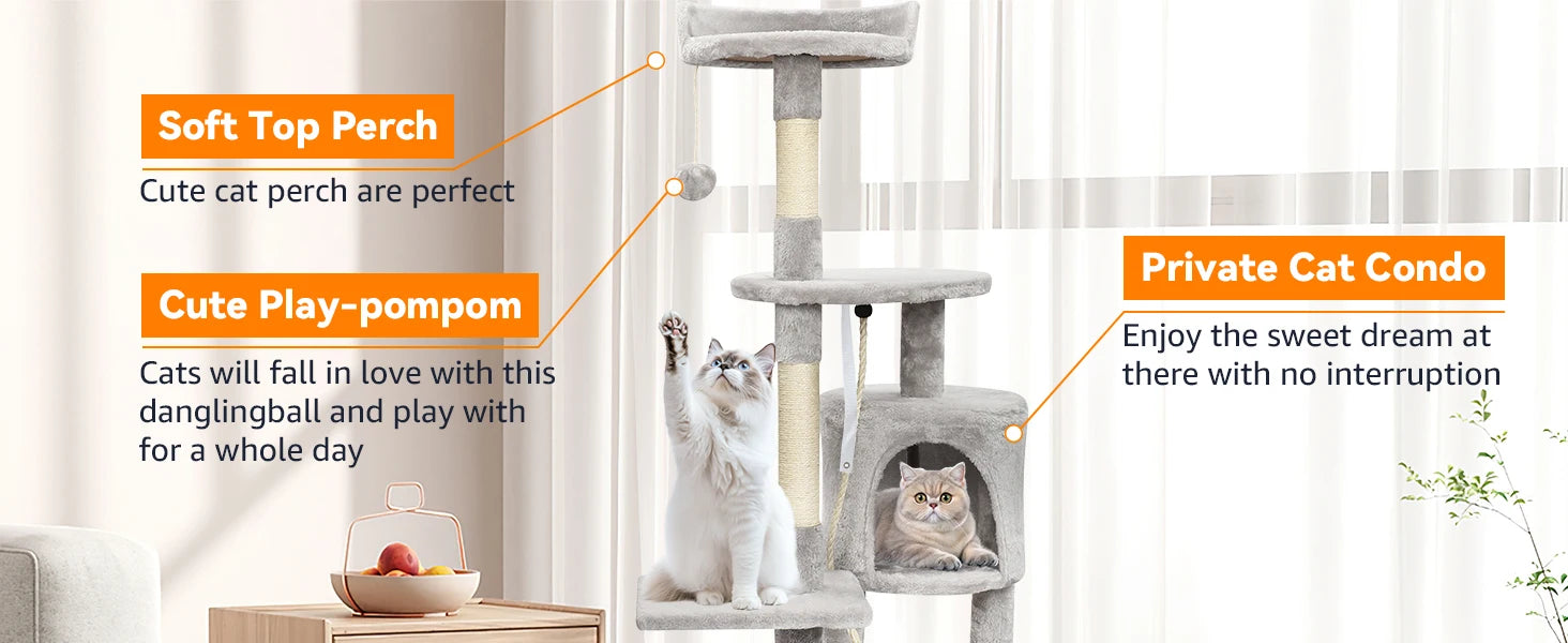 Cat Tree Multi-Level Tower Condo Scratching Post Kitten Toy Cozy Condo Climb Furniture Climbing Tower Activity Centre for Cats