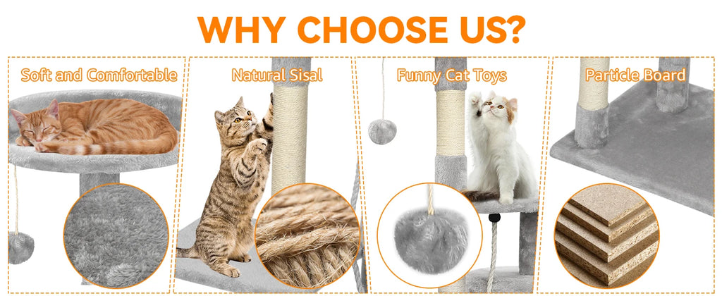 Cat Tree Multi-Level Tower Condo Scratching Post Kitten Toy Cozy Condo Climb Furniture Climbing Tower Activity Centre for Cats
