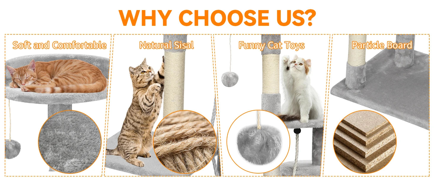 Cat Tree Multi-Level Tower Condo Scratching Post Kitten Toy Cozy Condo Climb Furniture Climbing Tower Activity Centre for Cats