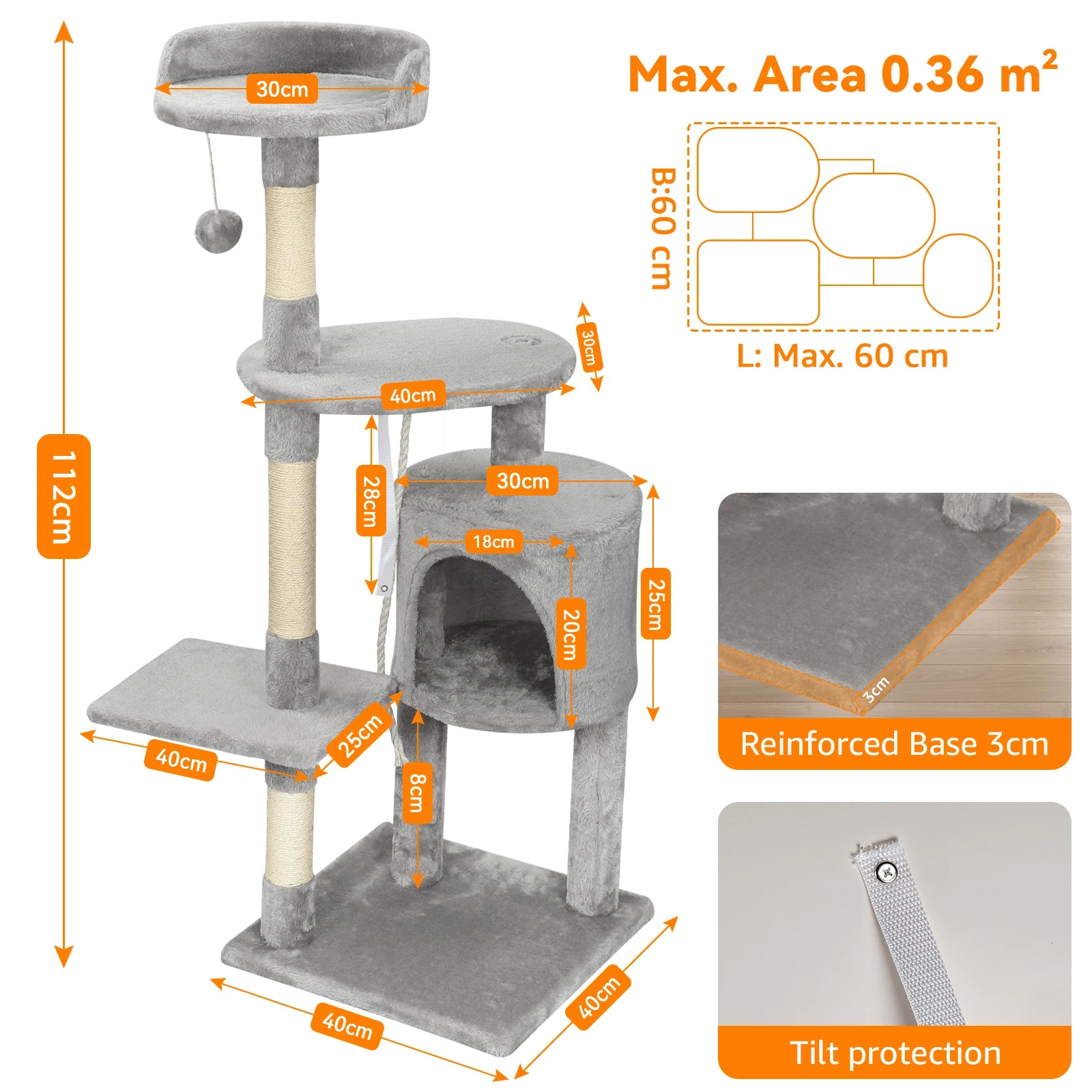 Cat Tree Multi-Level Tower Condo Scratching Post Kitten Toy Cozy Condo Climb Furniture Climbing Tower Activity Centre for Cats
