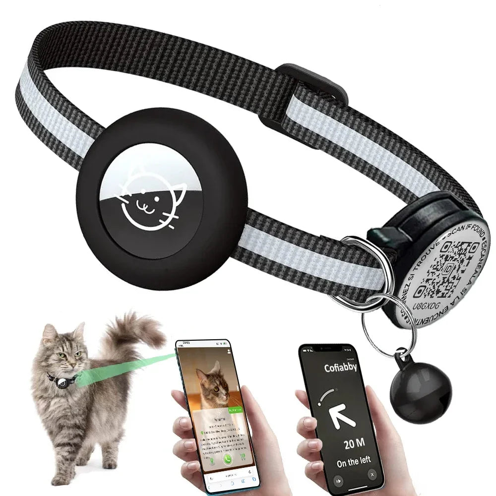 GPS Tracker Cat Collar with QR Name Tag & AirTag Holder, 2 IN 1 Protection Reflective Kitten Collar for Cats Airtag Case(No GPS)