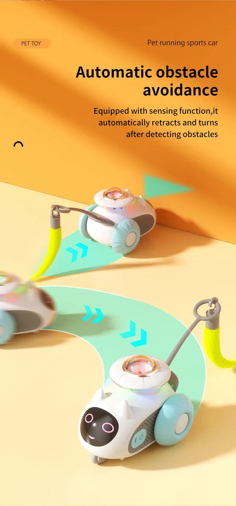 Automatic Cat Toy with Smart Obstacle Avoidance Remote Control Durable Bite Proof Safe Material Type C Charging