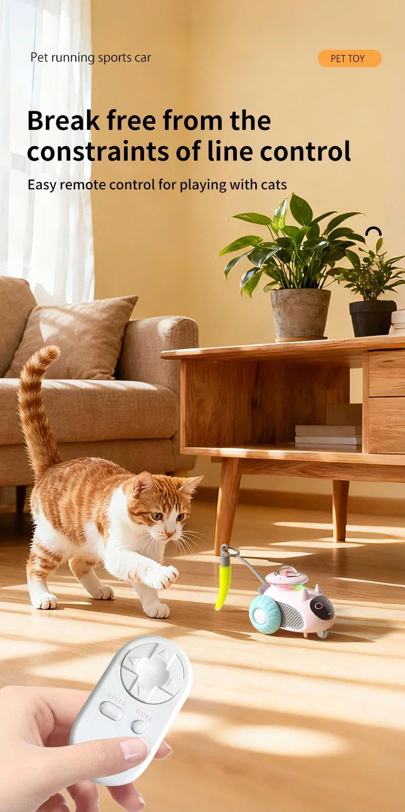 Automatic Cat Toy with Smart Obstacle Avoidance Remote Control Durable Bite Proof Safe Material Type C Charging