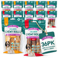 Pure Breed 36 Pack Collagen Dog Chews | Rawhide Free Collagen Chewy Rolls Chicken & Beef | Long Lasting Natural Dog Chews | Easy to Digest Bulk Dog Treats