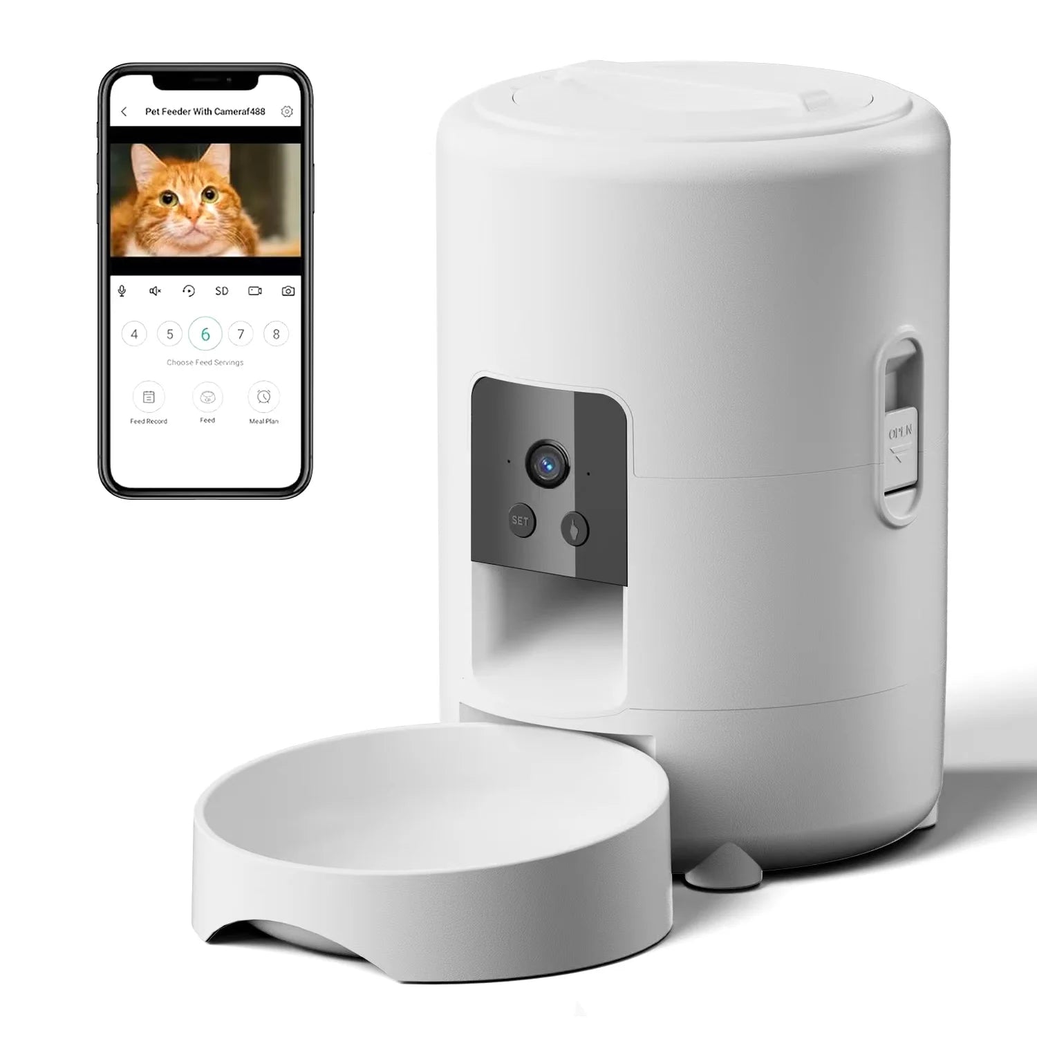 2L Cat Automatic Feeder, Smart Cat Food Distributor, Three Models: Button Model; WIFI Model: Video Model Can Be Selected