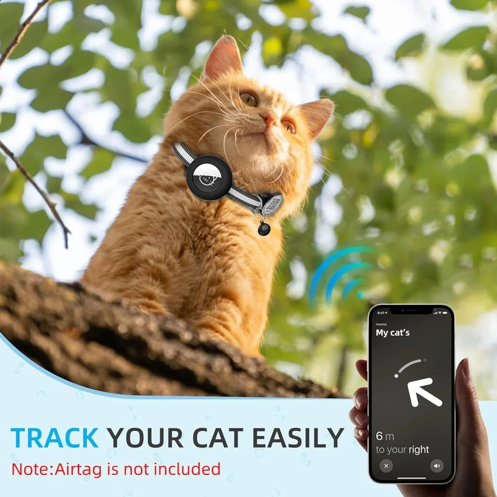 GPS Tracker Cat Collar with QR Name Tag & AirTag Holder, 2 IN 1 Protection Reflective Kitten Collar for Cats Airtag Case(No GPS)