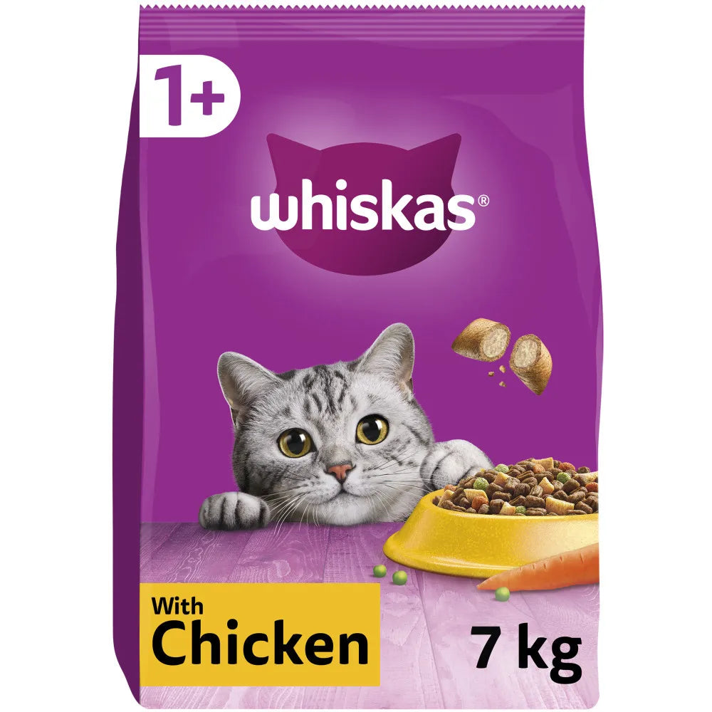 7kg Whiskas 1+ Adult Complete Dry Cat Food Chicken Bulk Pack Cat Biscuits