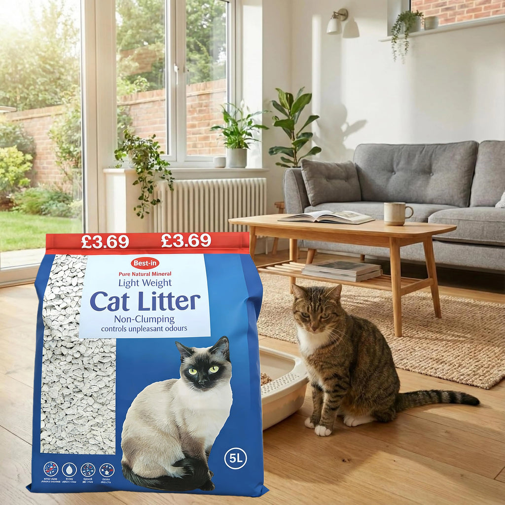 3Pack Bestone Non-Clumping Cat Litter 15L, Lightweight Mineral Litter for Indoor Cats, Suitable for Litter Trays
