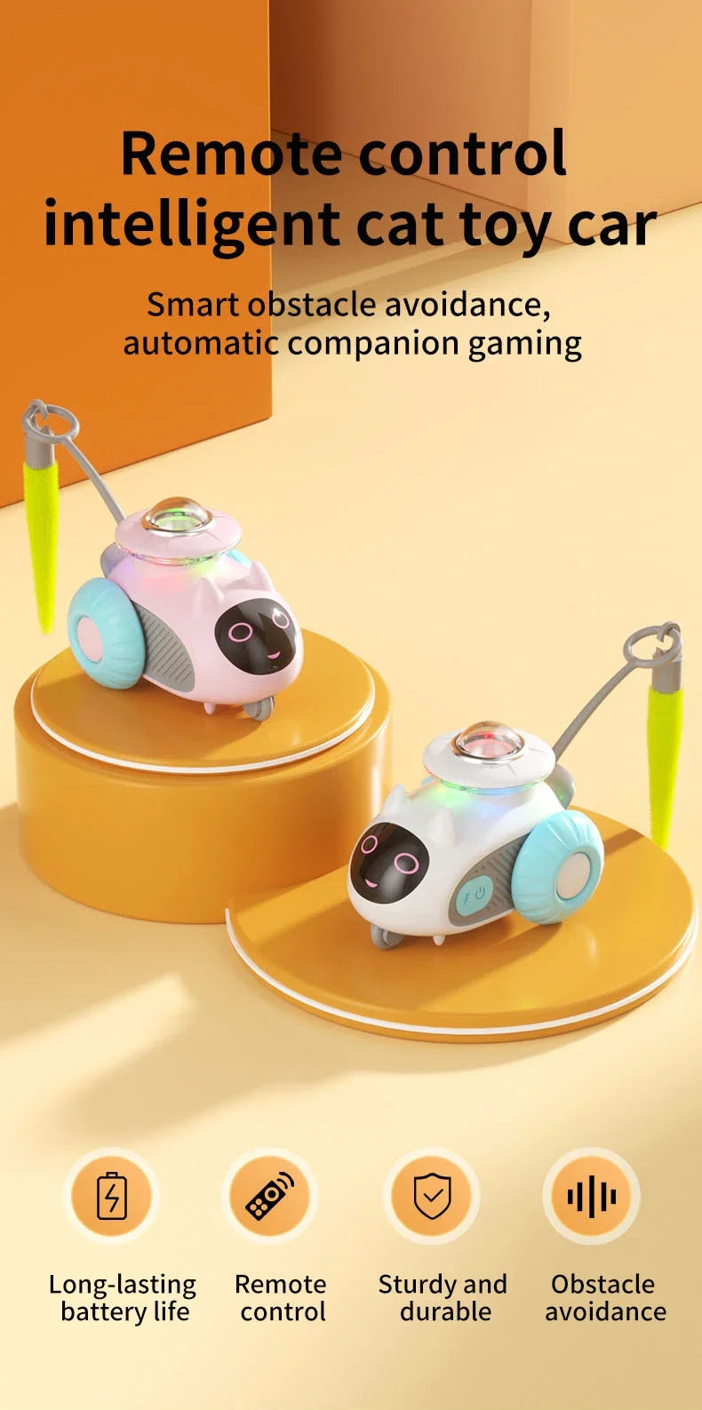 Automatic Cat Toy with Smart Obstacle Avoidance Remote Control Durable Bite Proof Safe Material Type C Charging