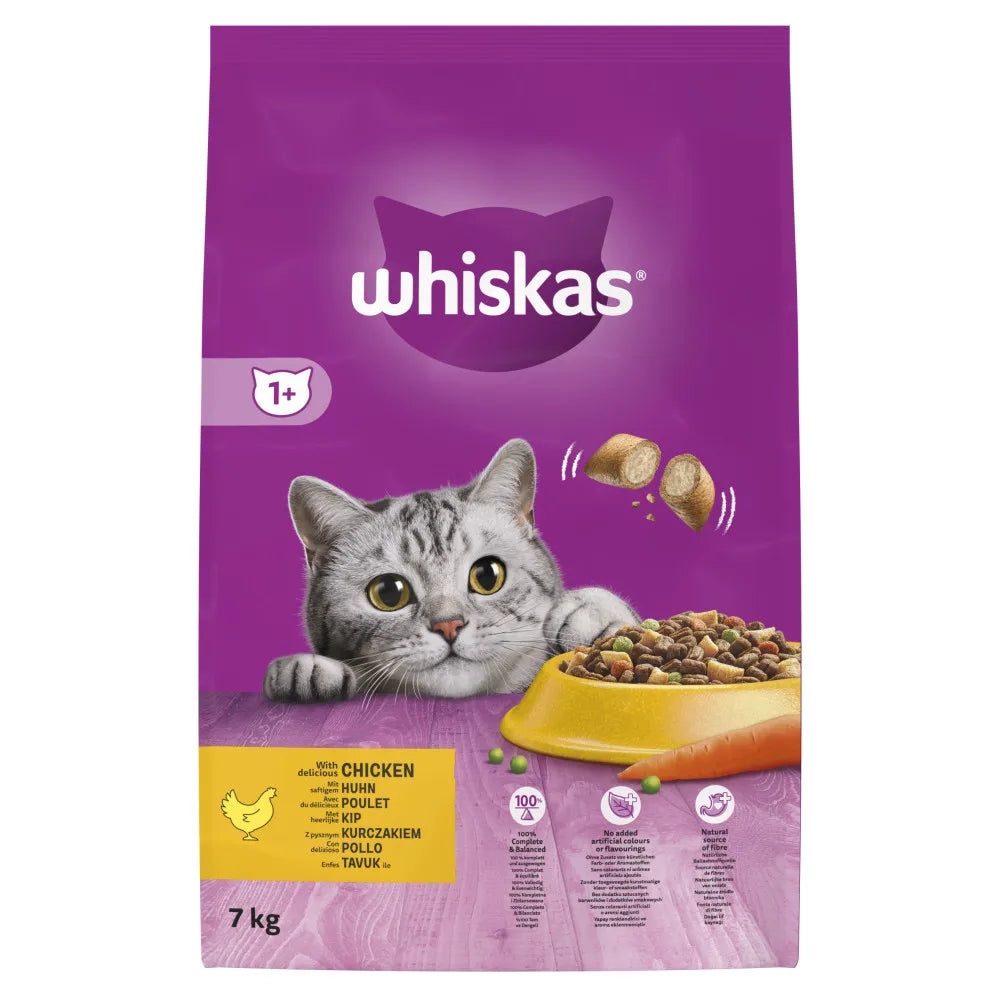 7kg Whiskas 1+ Adult Complete Dry Cat Food Chicken Bulk Pack Cat Biscuits