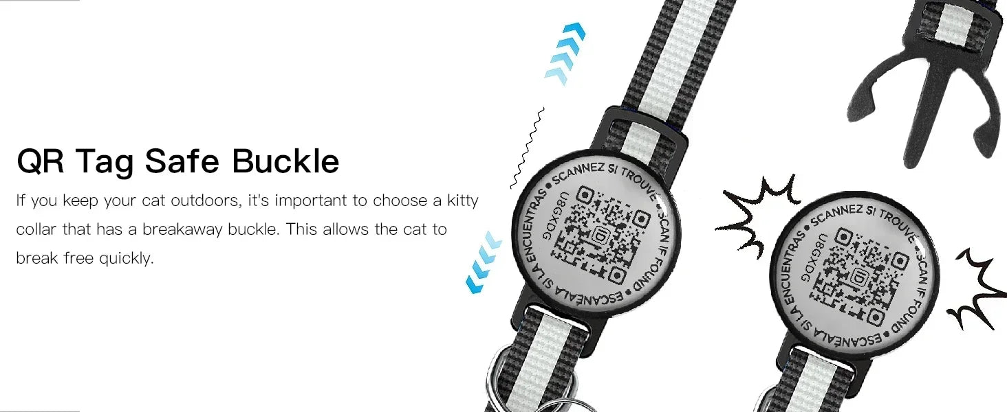 GPS Tracker Cat Collar with QR Name Tag & AirTag Holder, 2 IN 1 Protection Reflective Kitten Collar for Cats Airtag Case(No GPS)