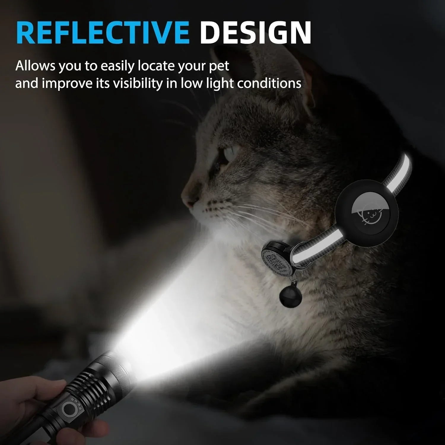 GPS Tracker Cat Collar with QR Name Tag & AirTag Holder, 2 IN 1 Protection Reflective Kitten Collar for Cats Airtag Case(No GPS)