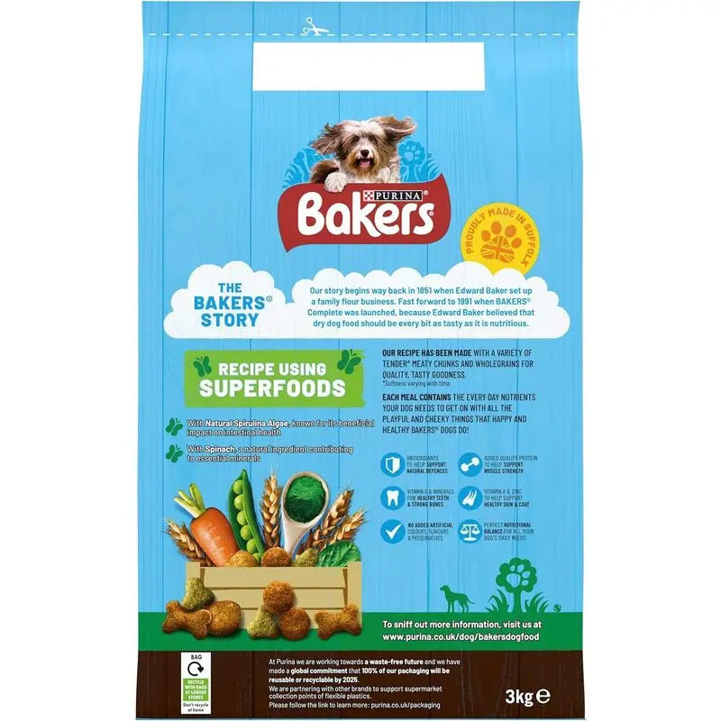Bakers Adult Dry Dog Food Beef and Veg 3kg